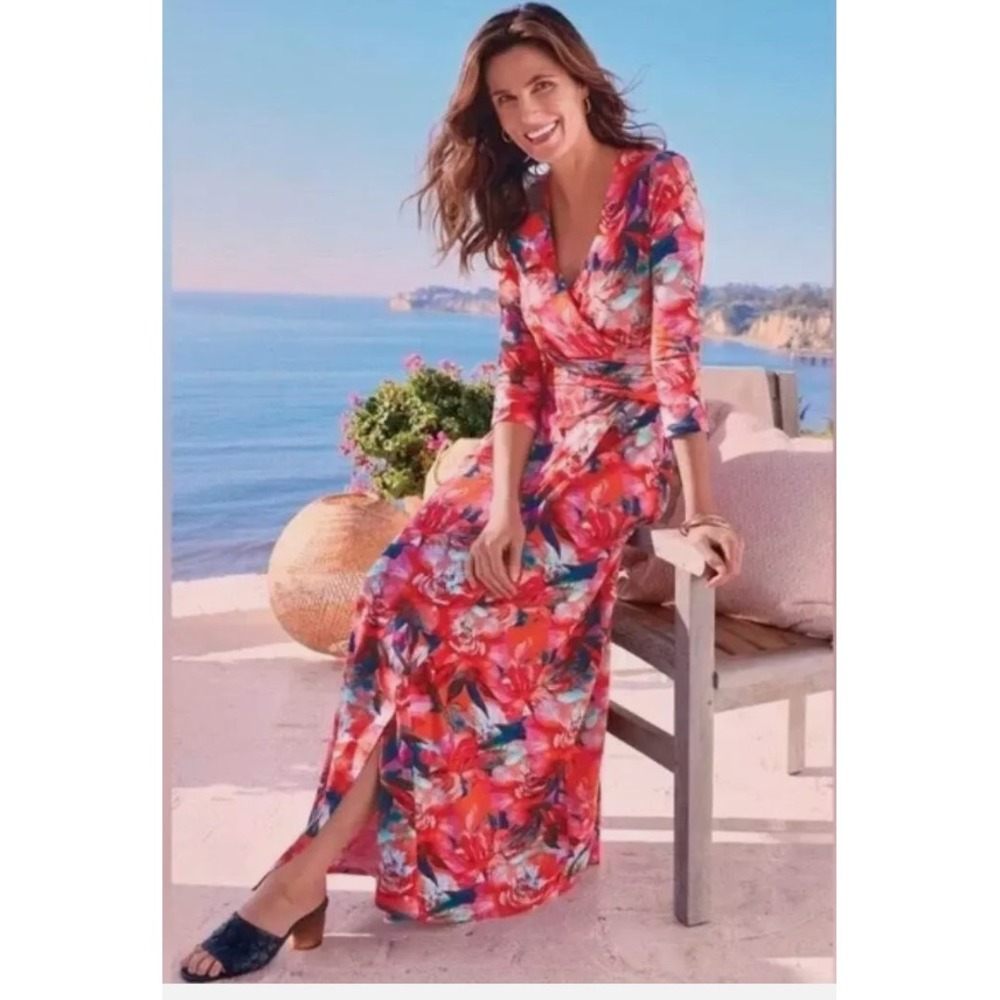 Soft Surroundings Le Jardin Faux Wrap Maxi Dress Floral Women's Size 3X